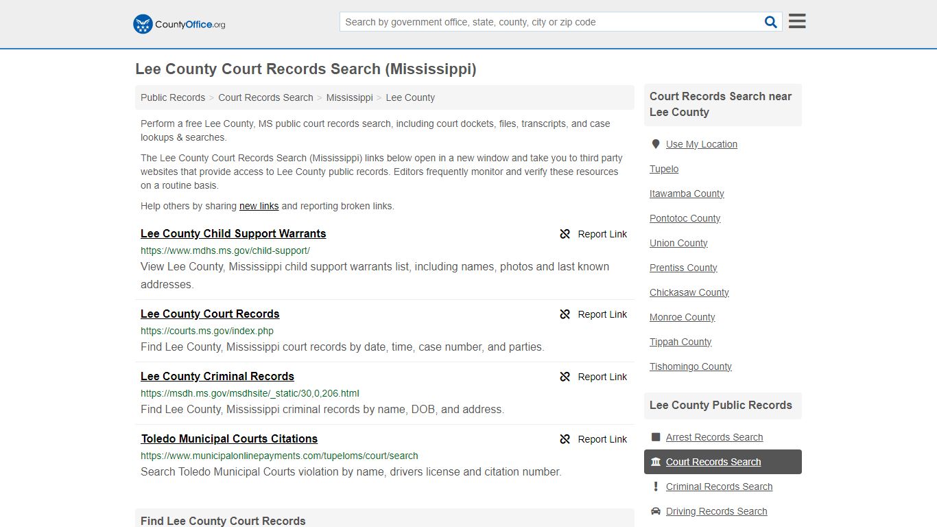 Lee County Court Records Search (Mississippi) - County Office